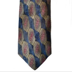 EMILIO ROMANO 100% Italian Silk Tie Necktie Blue Gold